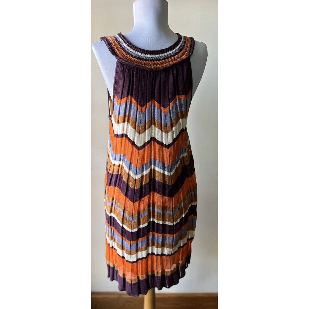 Missoni M Chevron Knit Sleeveless Knee Length Dress Orange Purple Blue - Picture 5 of 8